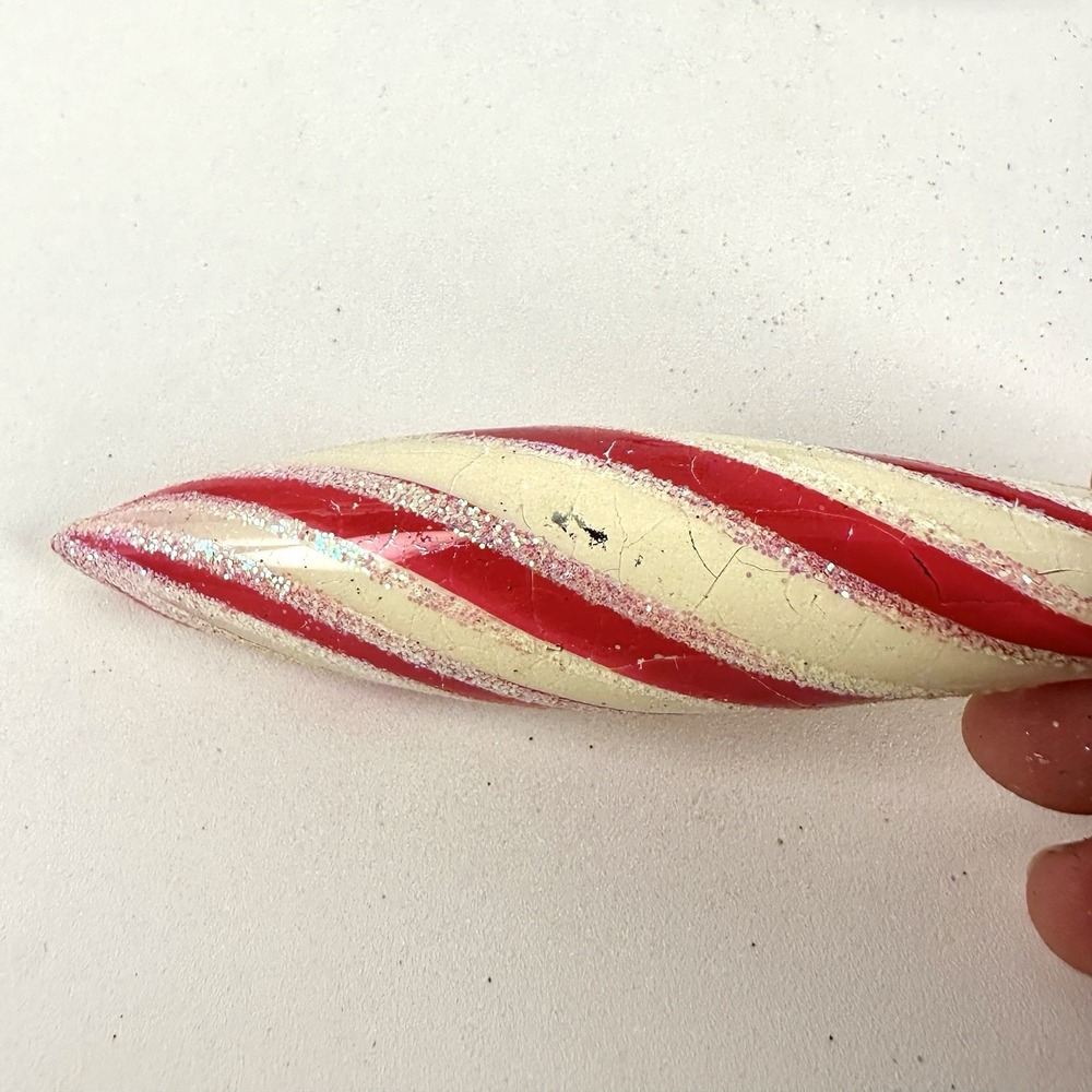 Set 3 Columbia Torpedo Candy Cane Mercury Glass Glitter Vintage 5-1/2 In - Picture 4 of 7